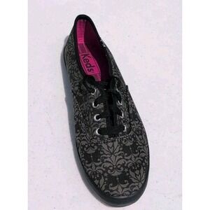 Keds Womens Ch Damask Black Gray Canvas  Fashion Sneaker Size 6.5M (WF48789) NWB